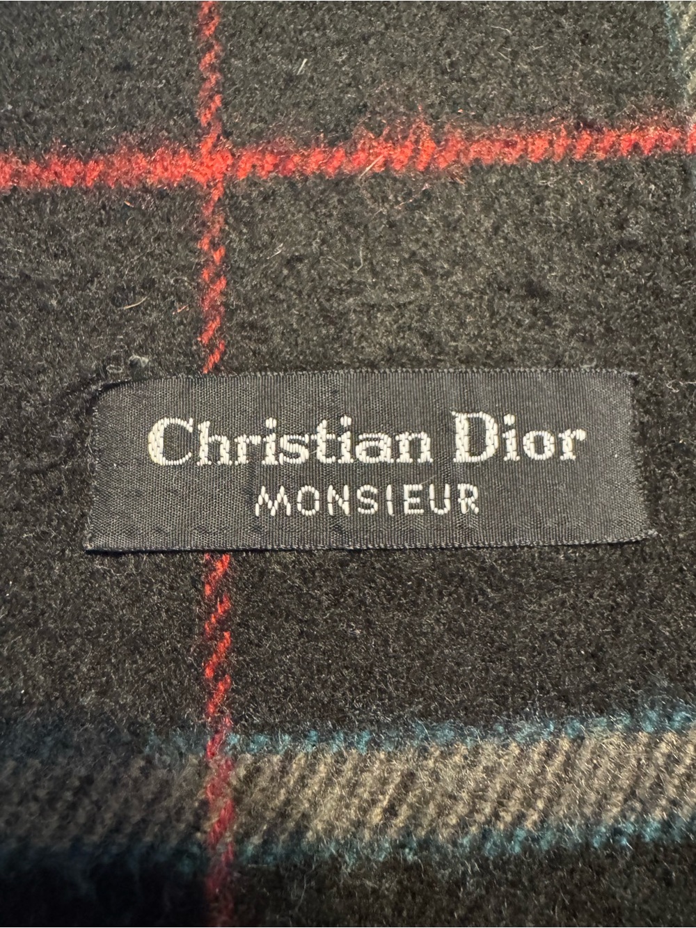 Christian Dior Vintage Black Plaid Monsieur Wool Scarf - Picture 2 of 7